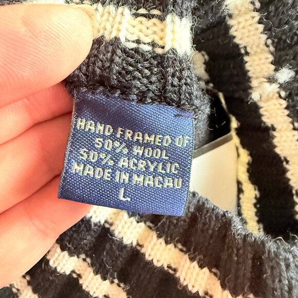 VTG Harolds Wool Black & White Striped Sleeveless Turtleneck Sweater Vest Size M - Picture 11 of 15